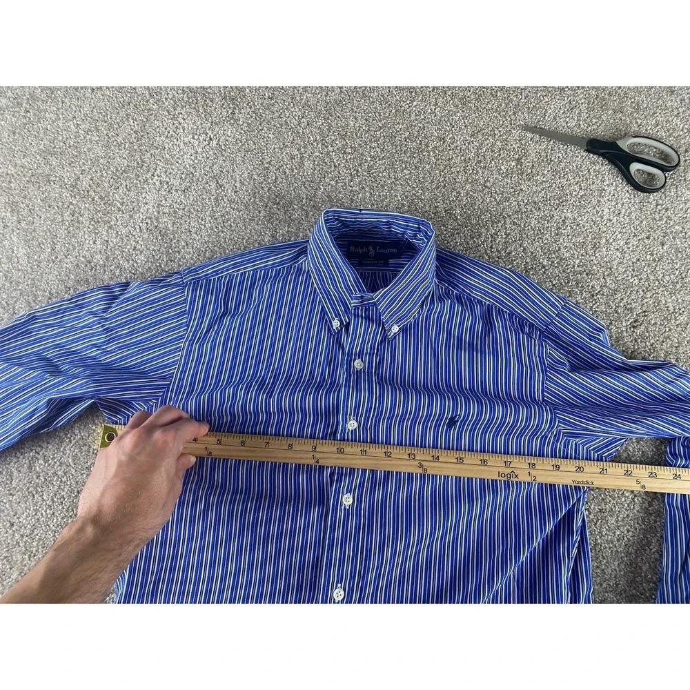 Polo Ralph Lauren Blue/White Striped Shirt Mens S Blue Pony Preppy Cotton Work